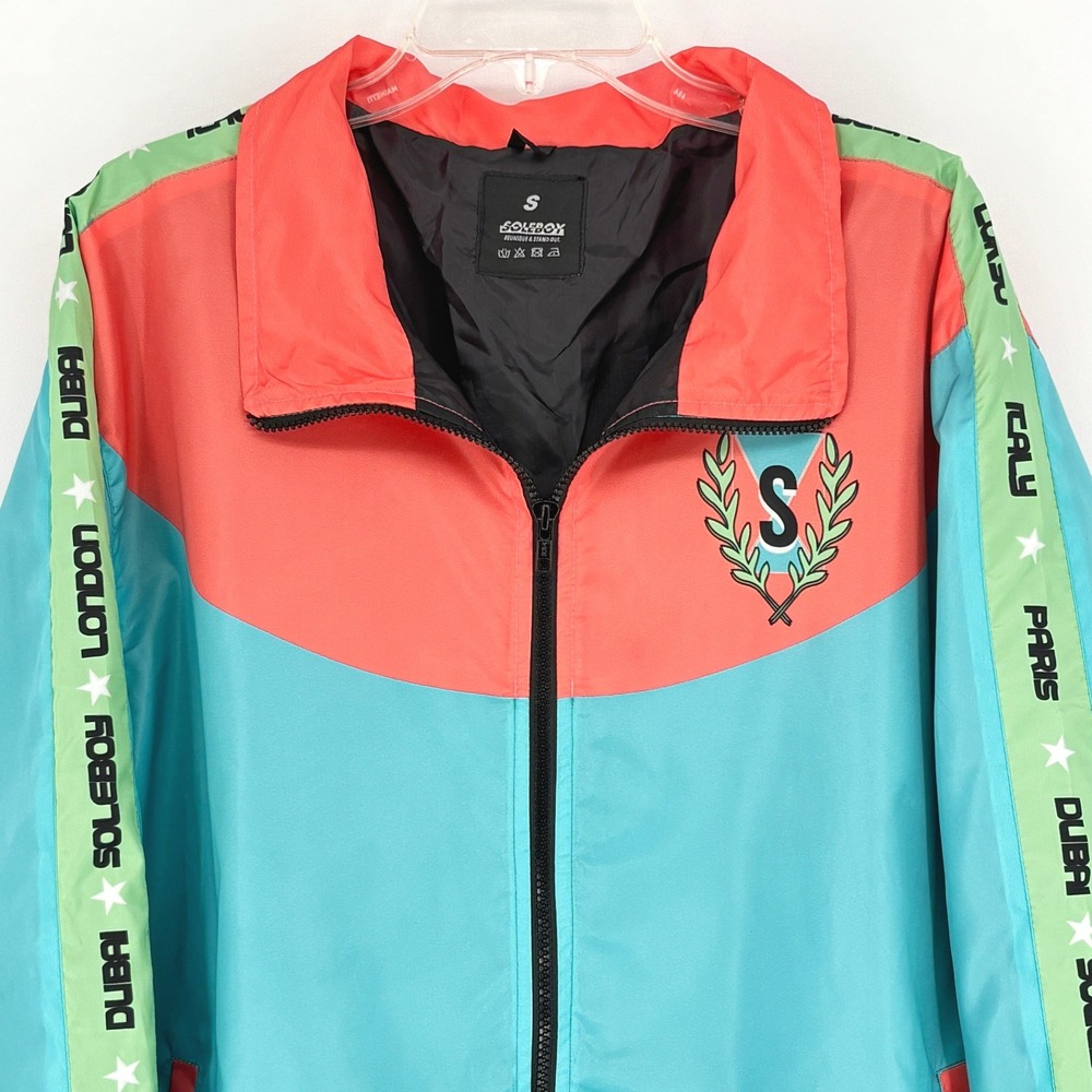 Soleboy Colorblock Windbreaker Jacket Teal Full Zip Retro Streetwear Oversized S - Picture 2 of 10